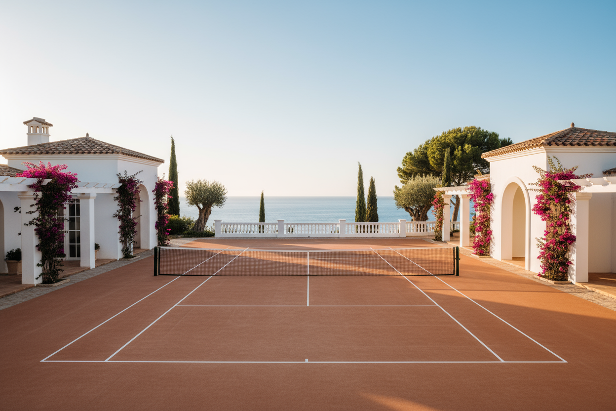 AESTHETIC TENNIS COURT IN ELEGANT. MEDITARRANEAN COAST